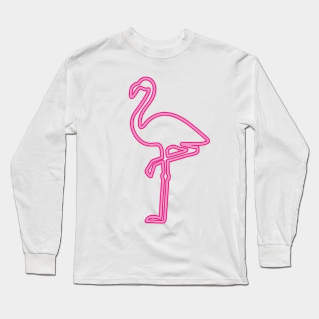 80's Gift 80s Retro Neon Sign Pink Flamingo Long Sleeve T-Shirt by PhuNguyen